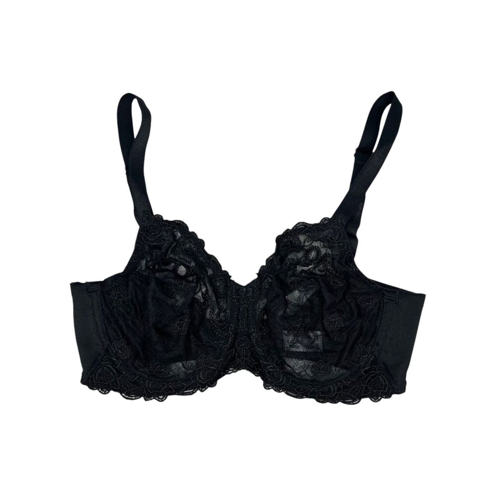 Wacoal Renaissance Rose Bra sz 34D * Black Floral Lace Embroidered Unlined Cups